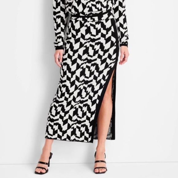 Future Collective Kahlana Barfield Brown Black & White Geometric Knit Midi Skirt - Picture 2 of 5